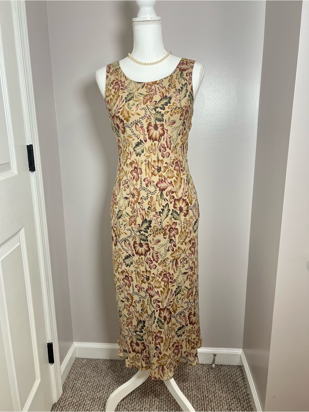 Vintage 90s/Y2K Charter 100% Silk Floral Midi Dress Quiet Luxury Garden Party 🥂